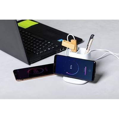 Ładowarka bezprzewodowa 5W, hub USB 2.0, pojemnik na przybory do pisania, stojak na telefon